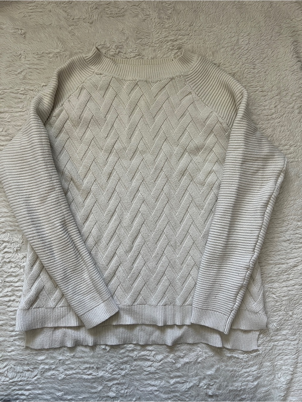Devotion by Cyrus Cream Lattice Cable Knit Mock Neck Sweater - Size Large